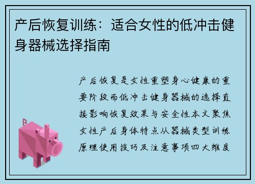 产后恢复训练：适合女性的低冲击健身器械选择指南
